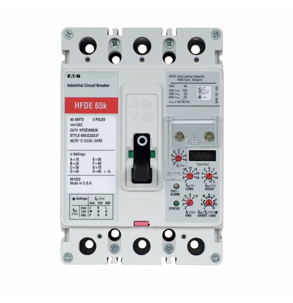 HFDE308036 - Eaton Cutler-Hammer 80 Amp 3 Pole 480 Volt Molded Case Circuit Breaker