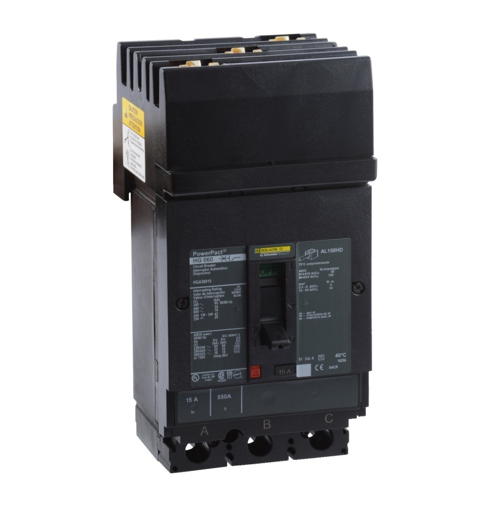 HGA36015 - Square D 15 Amp 3 Pole 600 Volt Molded Case Circuit Breaker