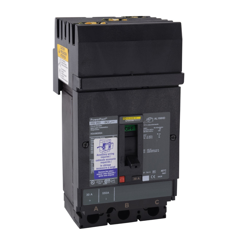 HGA36100U31X - Square D 100 Amp 3 Pole 600 Volt Plug-In Molded Case Circuit Breaker