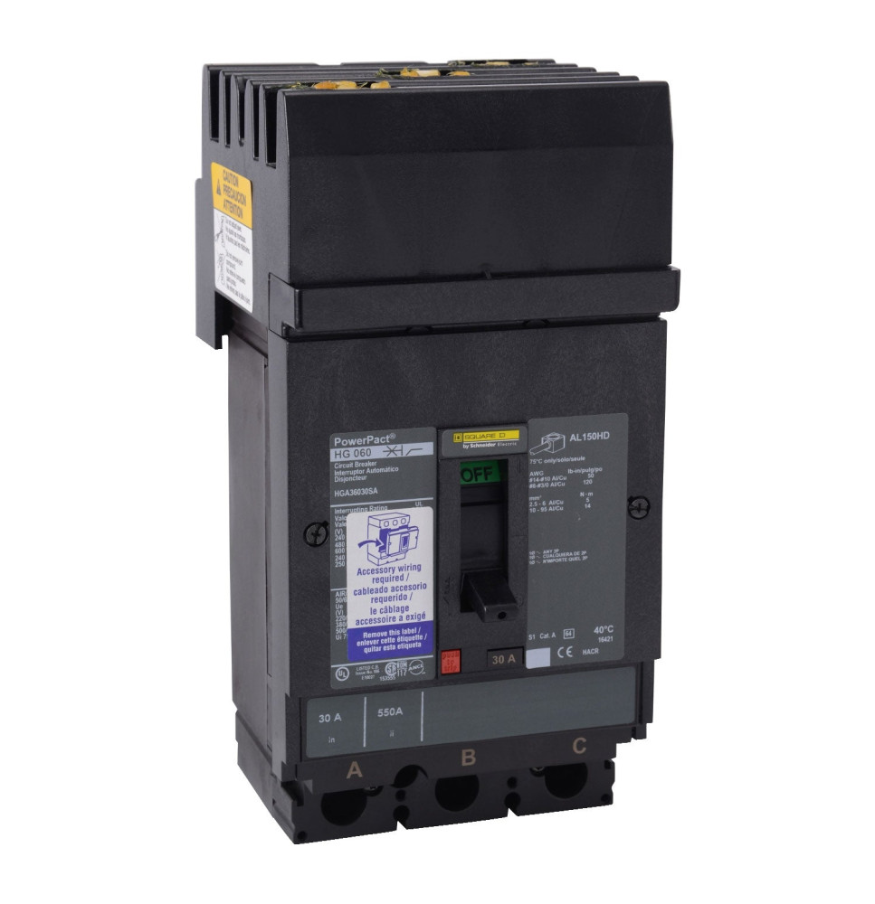 HGA36100U44X - Square D 100 Amp 3 Pole 600 Volt Plug-In Molded Case Circuit Breaker