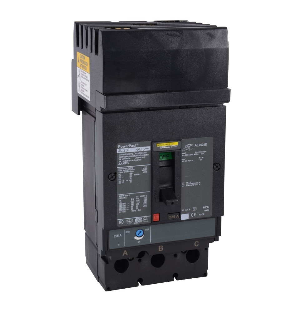 JLA36225 - Square D 225 Amp 3 Pole 600 Volt Molded Case Circuit Breaker