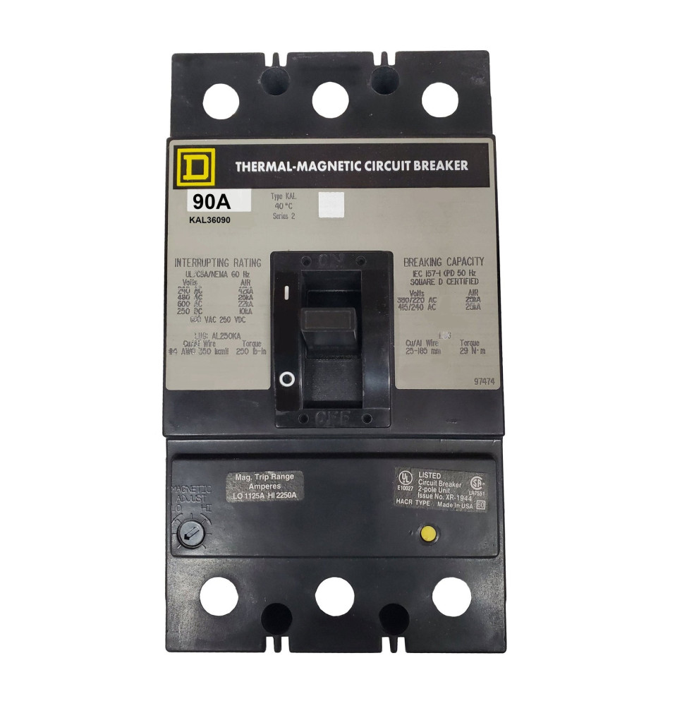 KAL36090 - Square D 90 Amp 3 Pole 600 Volt Molded Case Circuit Breaker