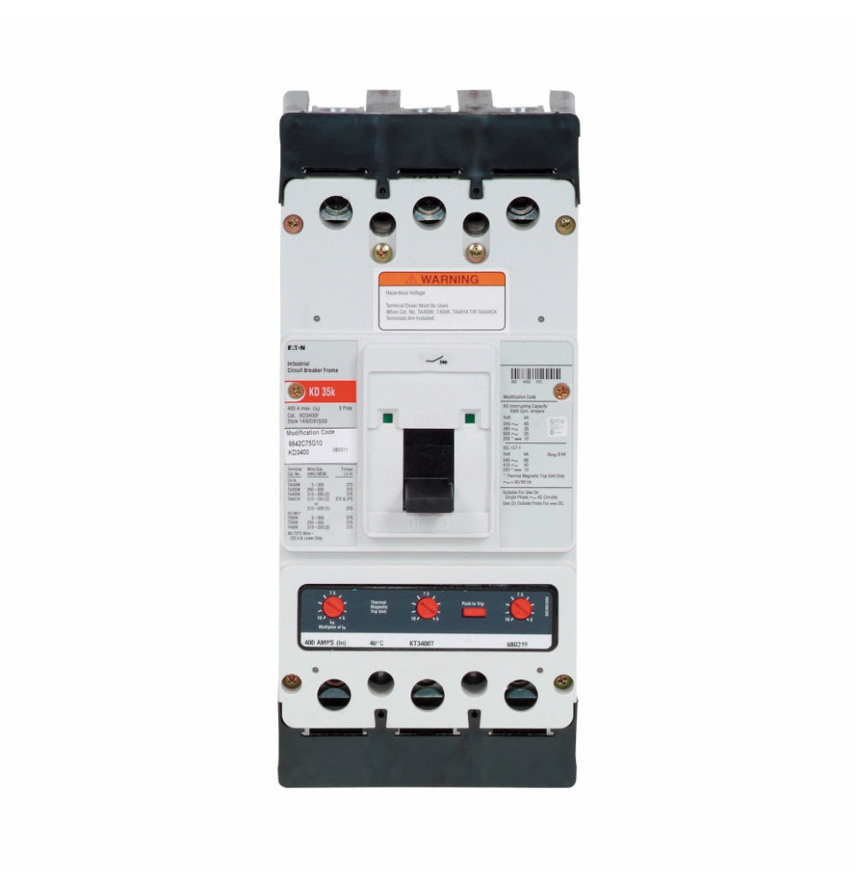 KDB3400K - Eaton Cutler-Hammer 400 Amp 3 Pole 600 Volt Feed Thru Molded Case Circuit Breaker