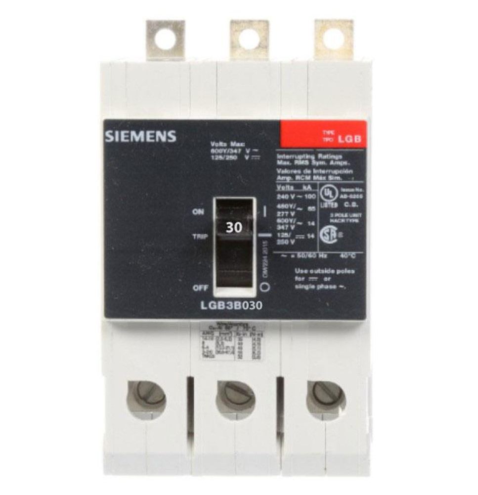 LGB3B030B - Siemens 30 Amp 3 Pole 600 Volt Bolt-On Molded Case Circuit Breaker