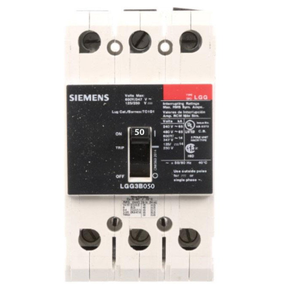 LGG3B050L - Siemens 50 Amp 3 Pole 600 Volt Molded Case Circuit Breaker