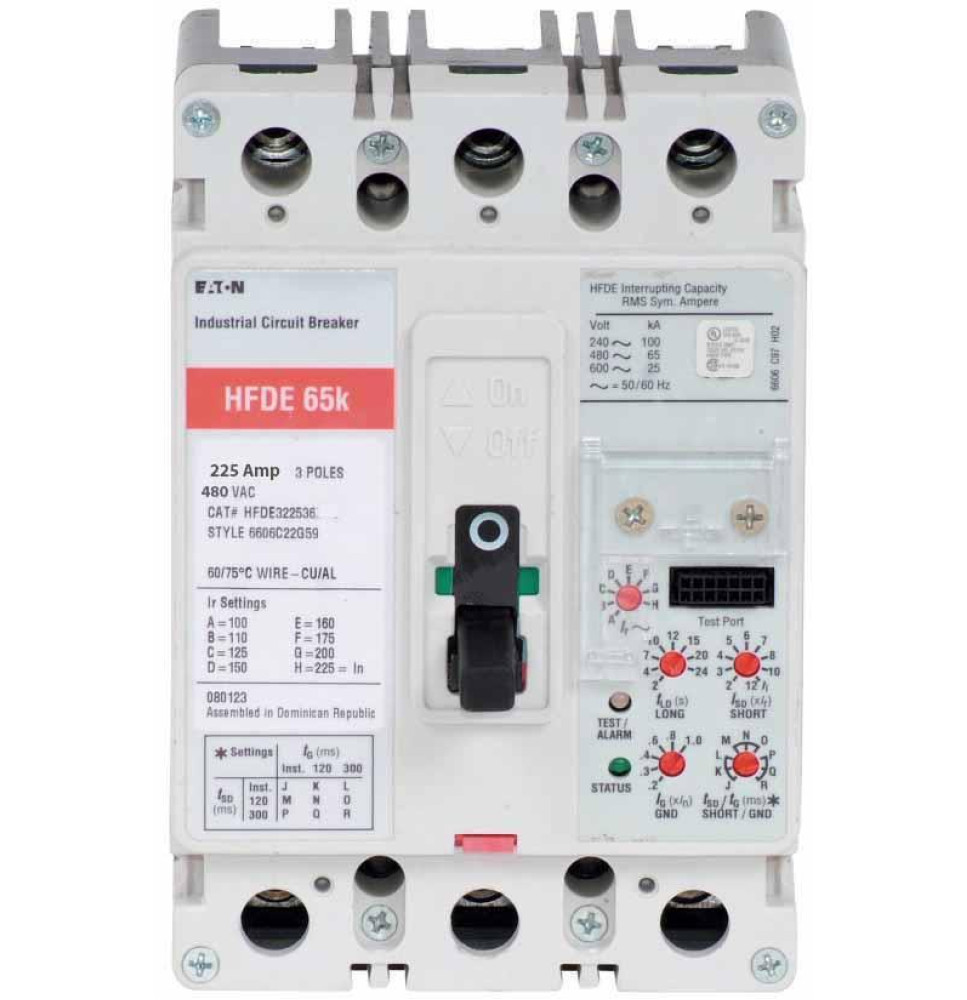 HFDE322536 - Eaton Cutler-Hammer 225 Amp 3 Pole 480 Volt Molded Case Circuit Breaker