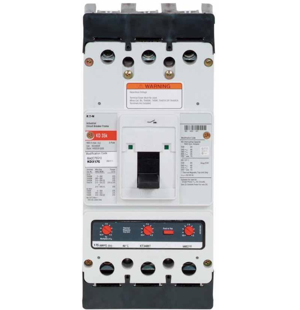 KD3175 - Eaton Cutler-Hammer 175 Amp 3 Pole 600 Volt Molded Case Circuit Breaker