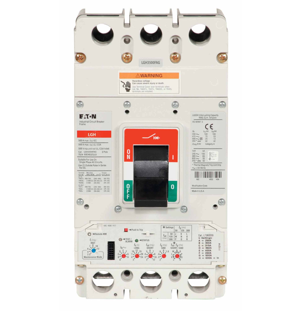 LGH3500FAG - Eaton Cutler-Hammer 500 Amp 3 Pole 600 Volt Molded Case Circuit Breaker