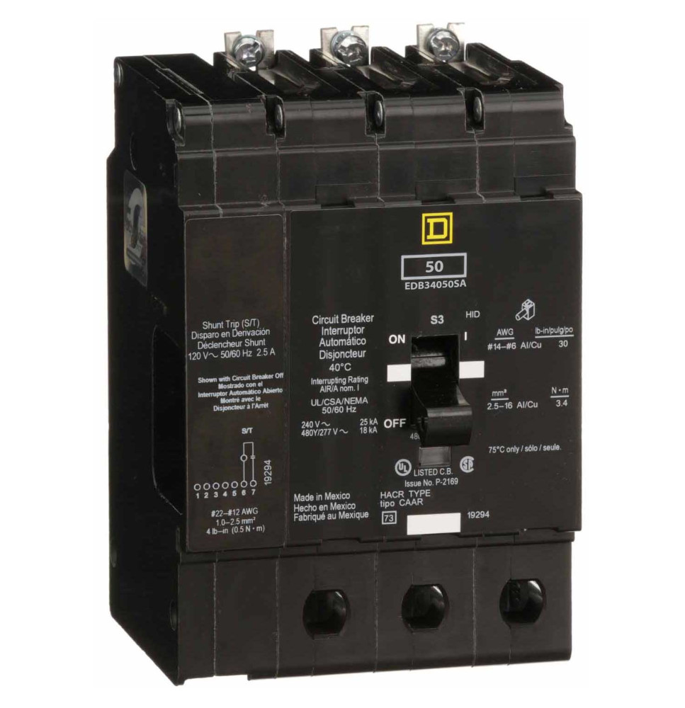 EDB34050SA - Square D 50 Amp 3 Pole 480 Volt Molded Case Circuit Breaker