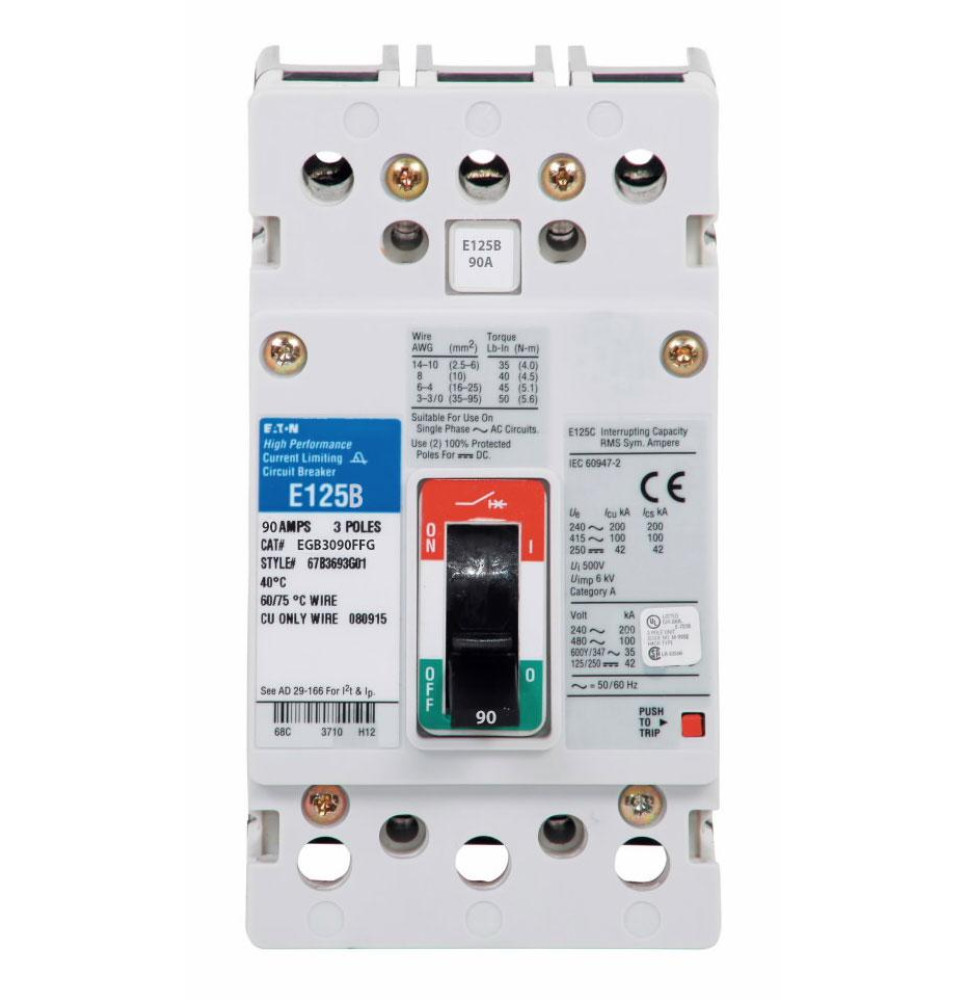 EGB3090FFG - Eaton Cutler-Hammer 90 Amp 3 Pole 480 Volt Molded Case Circuit Breaker