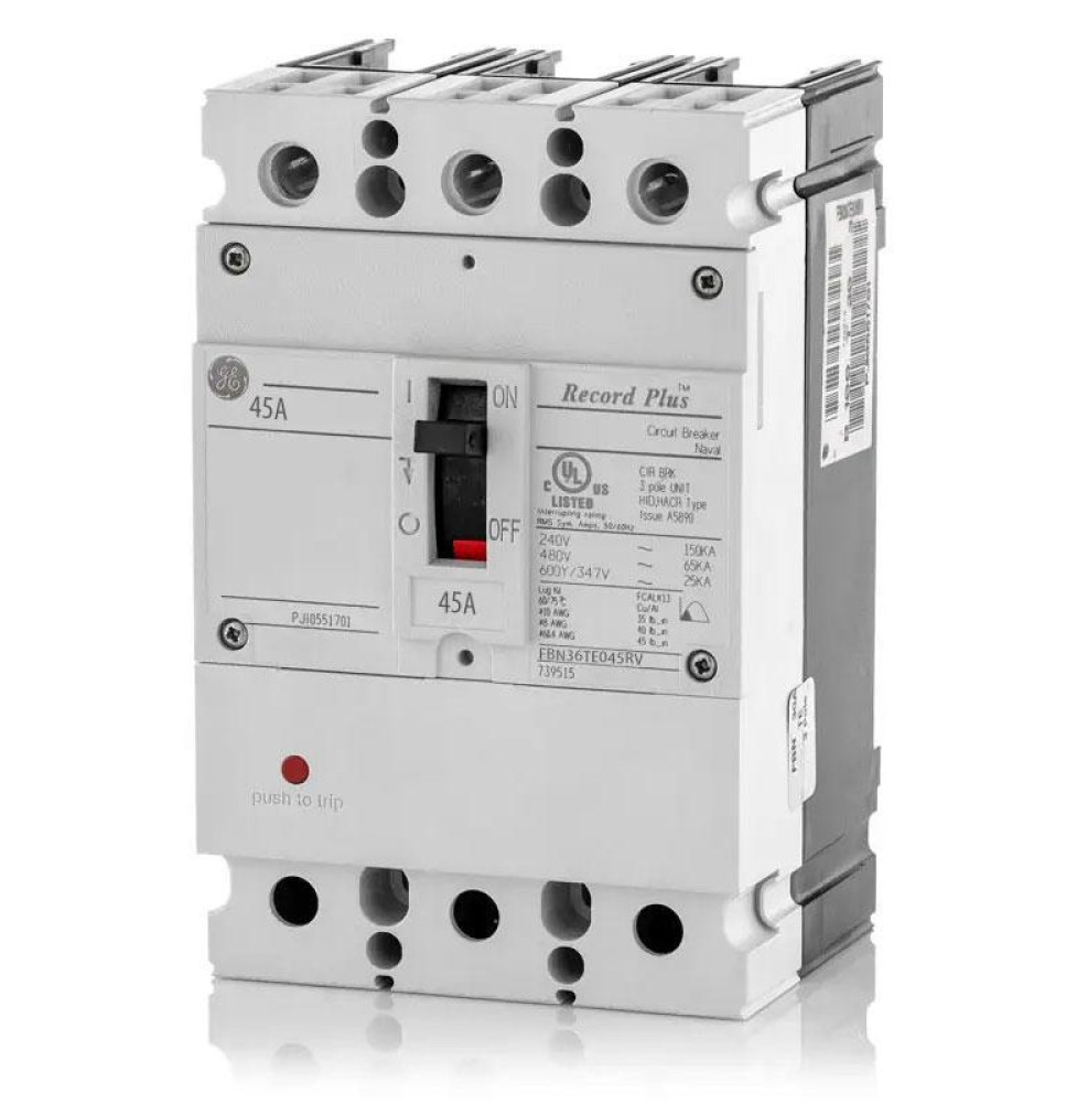 FBN36TE045RV - GE 45 Amp 3 Pole 600 Volt Bolt-On Molded Case Circuit Breaker