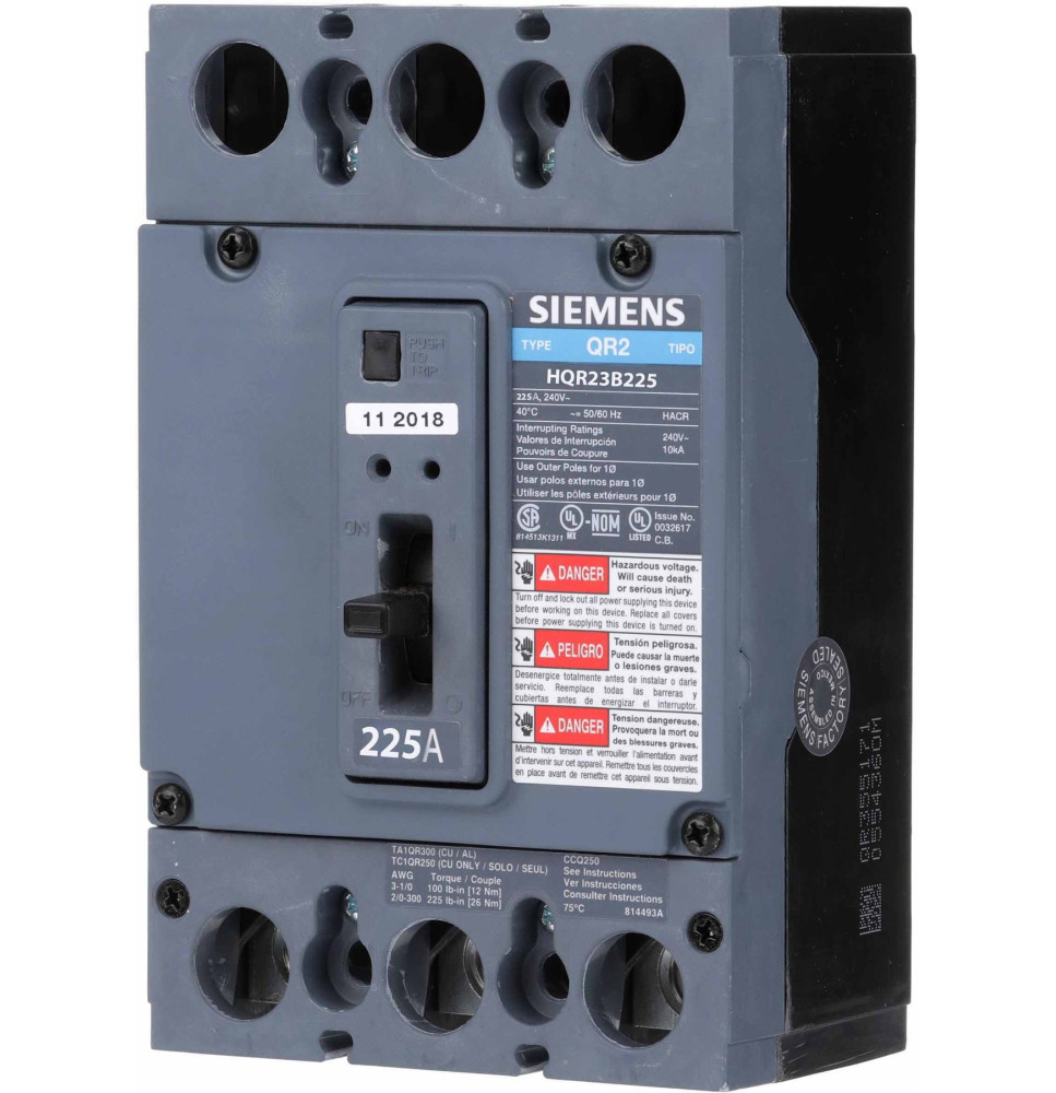 HQR23B225 - Siemens 225 Amp 3 Pole 240 Volt Molded Case Circuit Breaker