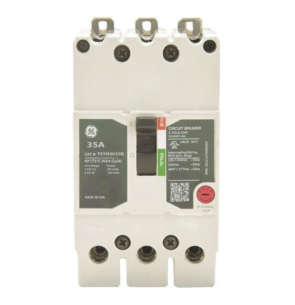 TEYH3035B - GE 35 Amp 3 Pole 480 Volt Bolt-On Molded Case Circuit Breaker