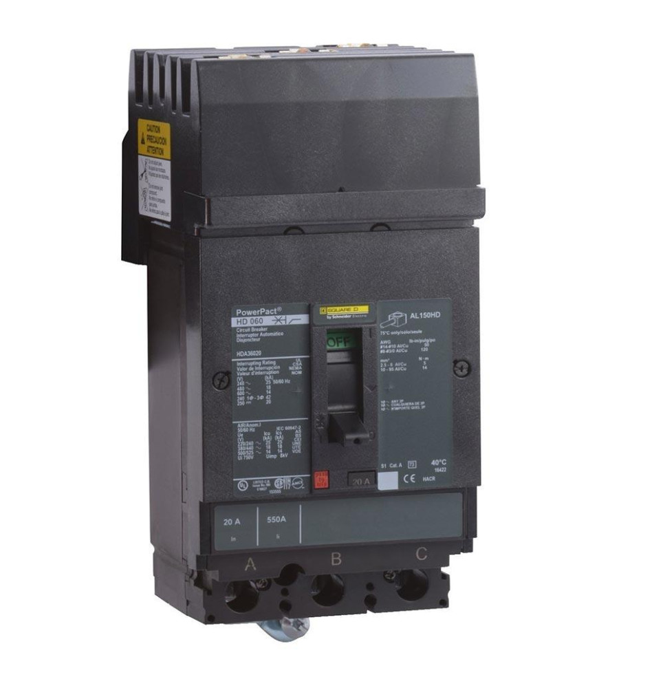 HDA36125 - Square D 125 Amp 3 Pole 600 Volt Plug-In Molded Case Circuit Breaker