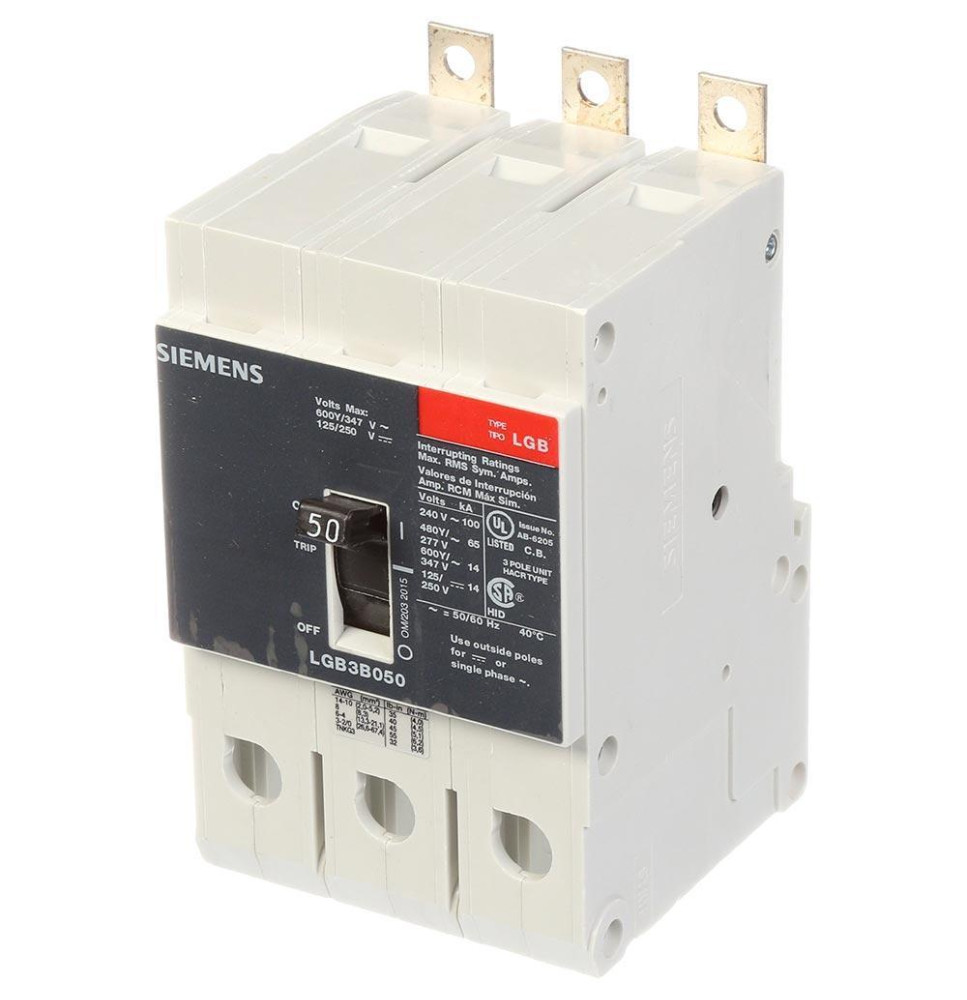 LGB3B050B - Siemens 50 Amp 3 Pole 600 Volt Bolt-On Molded Case Circuit Breaker