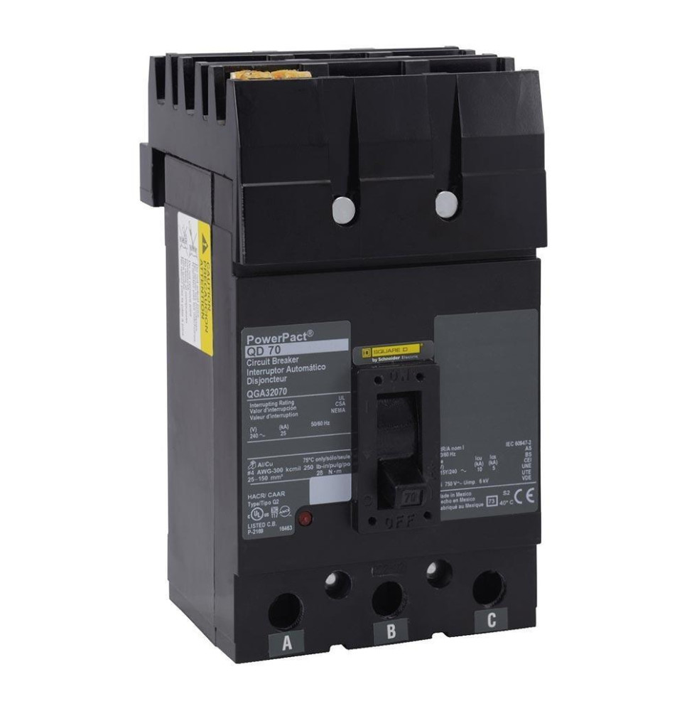 QGA32150 - Square D 150 Amp 3 Pole 240 Volt Plug-In Molded Case Circuit Breaker
