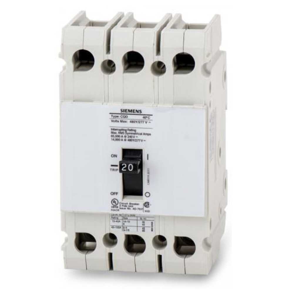 CQD320 - Siemens 20 Amp 3 Pole 480 Volt Molded Case Circuit Breaker