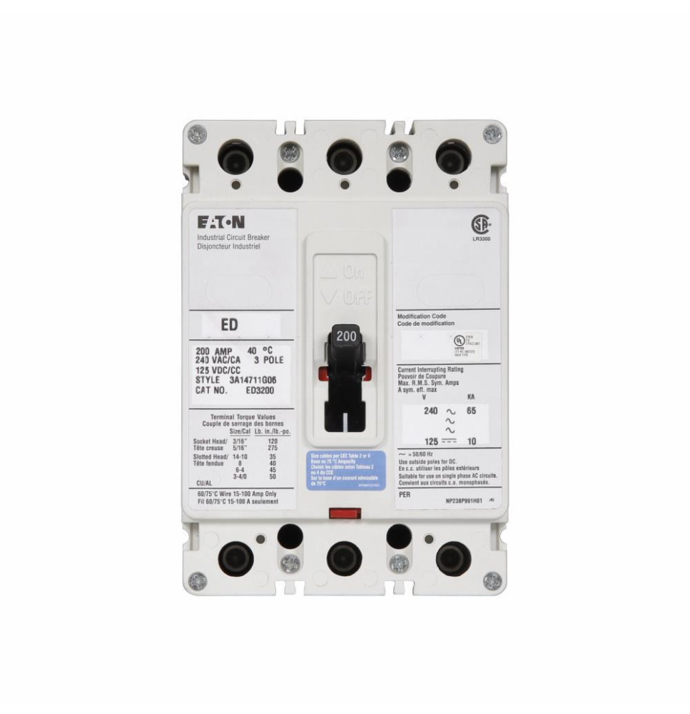 ED3200L - Eaton Cutler-Hammer 200 Amp 3 Pole 240 Volt Molded Case Circuit Breaker