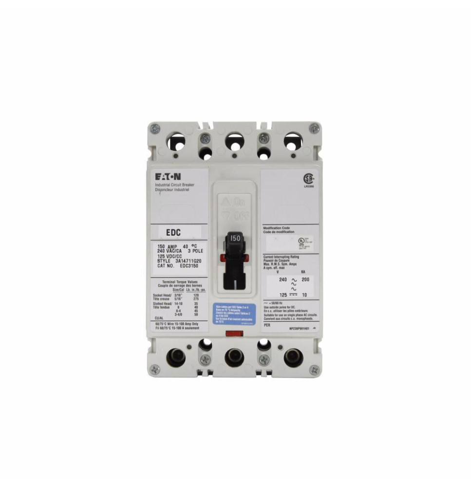 EDC3150L - Eaton Cutler-Hammer 150 Amp 3 Pole 240 Volt Molded Case Circuit Breakers