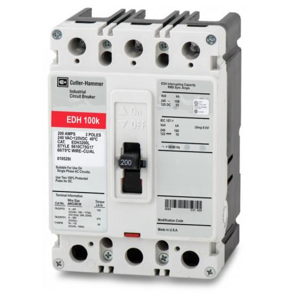 EDH3200L - Eaton Cutler-Hammer 200 Amp 3 Pole 240 Volt Molded Case Circuit Breakers
