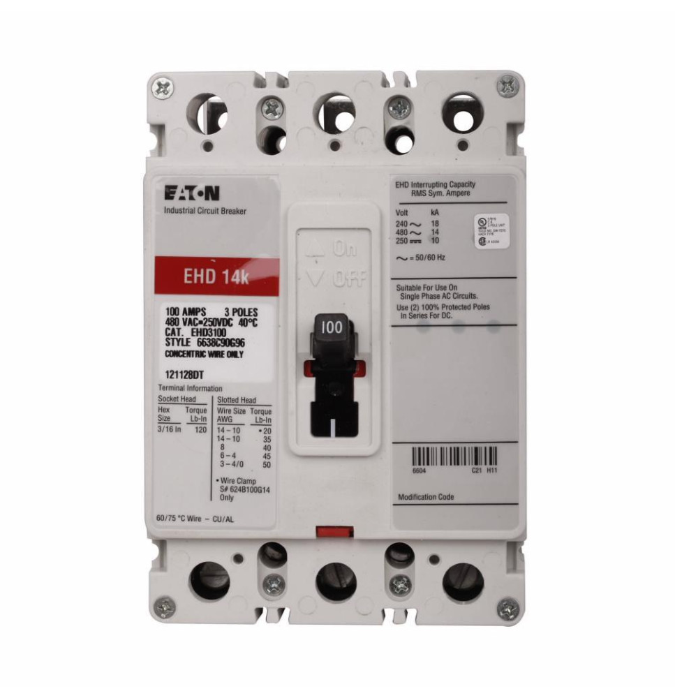EHD3010L - Eaton Cutler-Hammer 10 Amp 3 Pole 480 Volt Molded Case Circuit Breaker