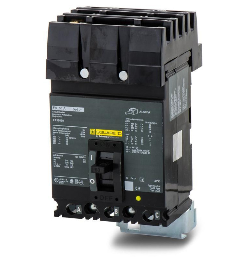 FA36050 - Square D 50 Amp 3 Pole 600 Volt Plug-In Molded Case Circuit Breaker