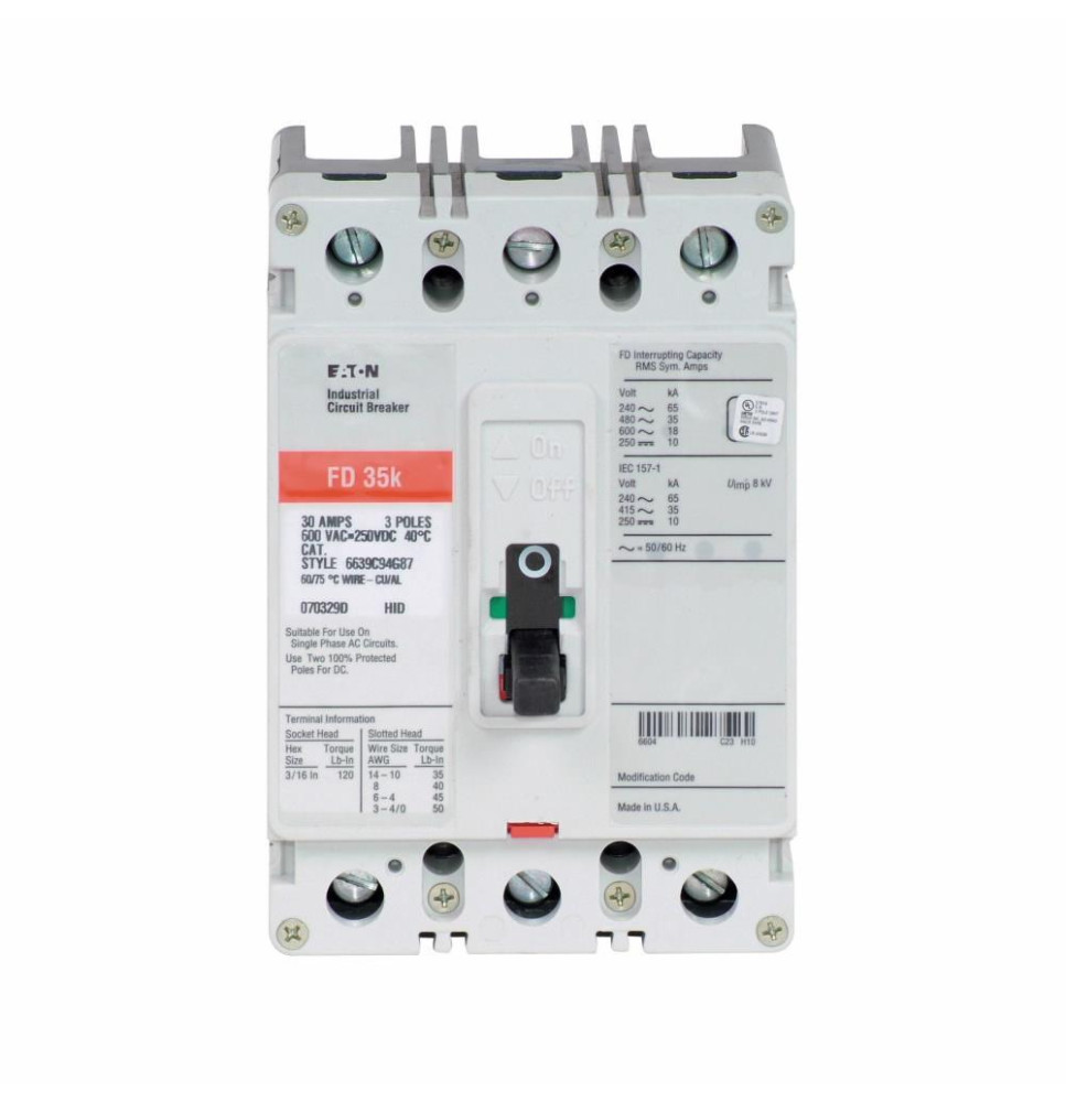 FD3175L - Eaton Cutler-Hammer 175 Amp 3 Pole 600 Volt Molded Case Thermal Magnetic Circuit Breaker