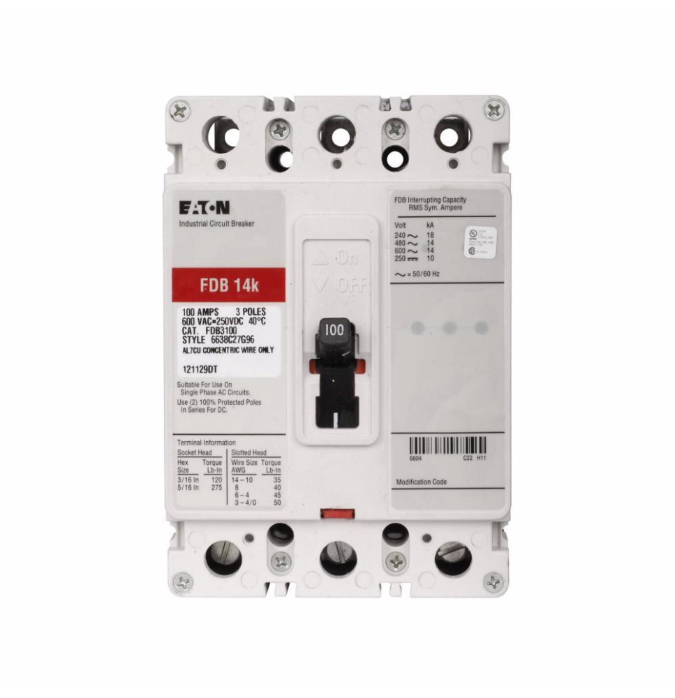 FDB3060L - Eaton Cutler-Hammer 60 Amp 3 Pole 600 Volt Molded Case Circuit Breaker