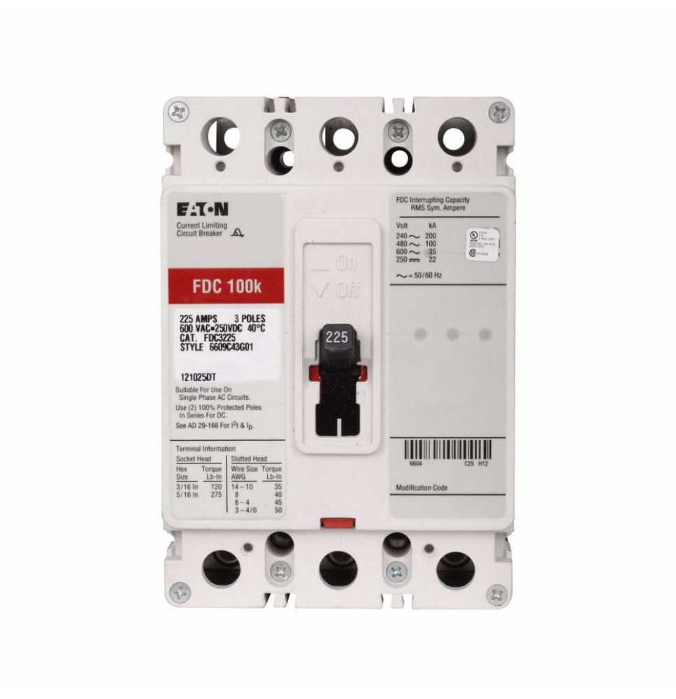 FDC3025L - Eaton Cutler-Hammer 25 Amp 3 Pole 600 Volt Molded Case Circuit Breaker