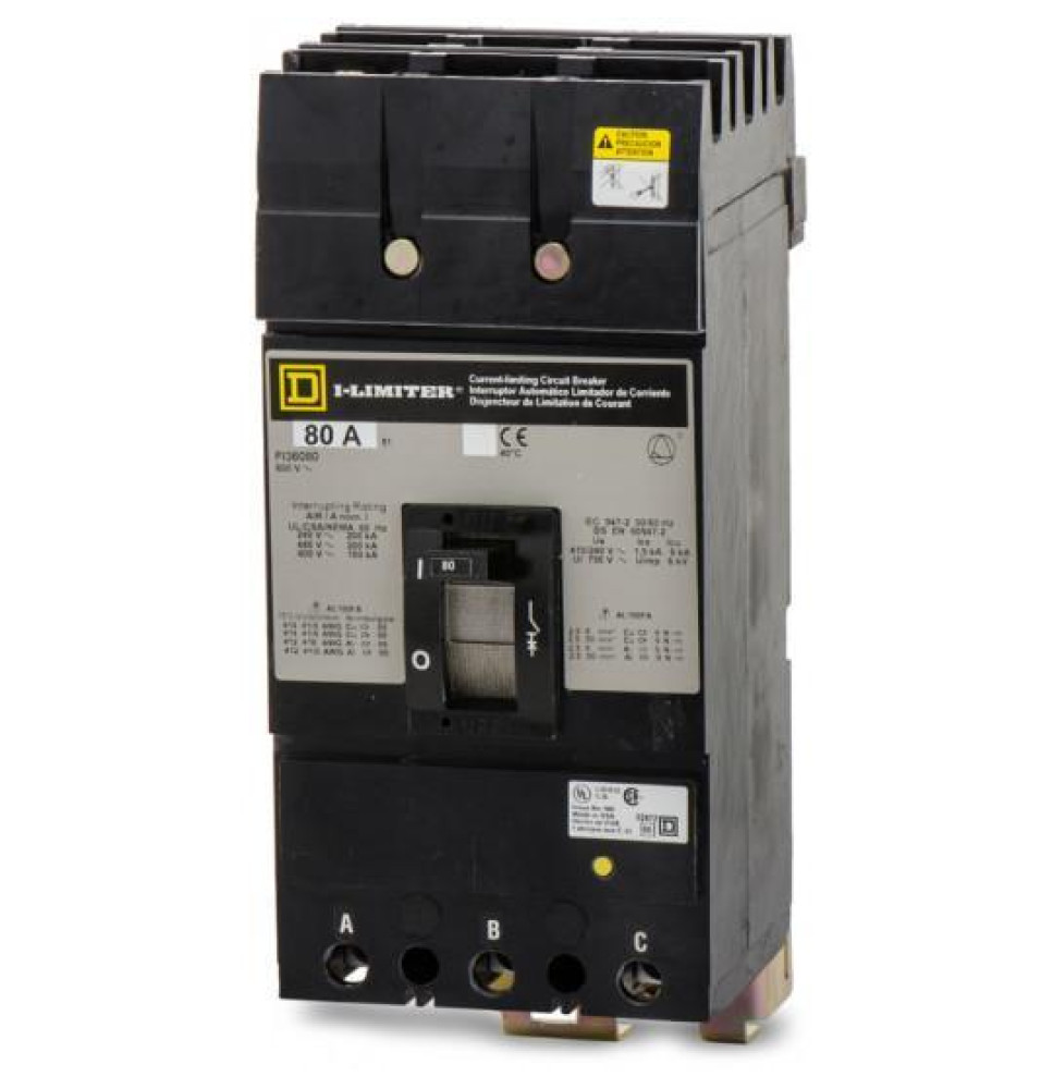 FI36080 - Square D 80 Amp 3 Pole 600 Volt Plug-In Molded Case Circuit Breaker