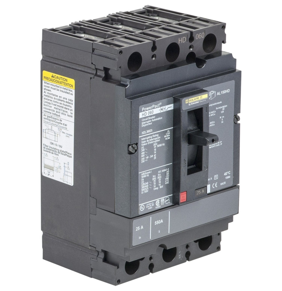 HDL36150 - Square D 150 Amp 3 Pole 600 Volt Molded Case Circuit Breaker