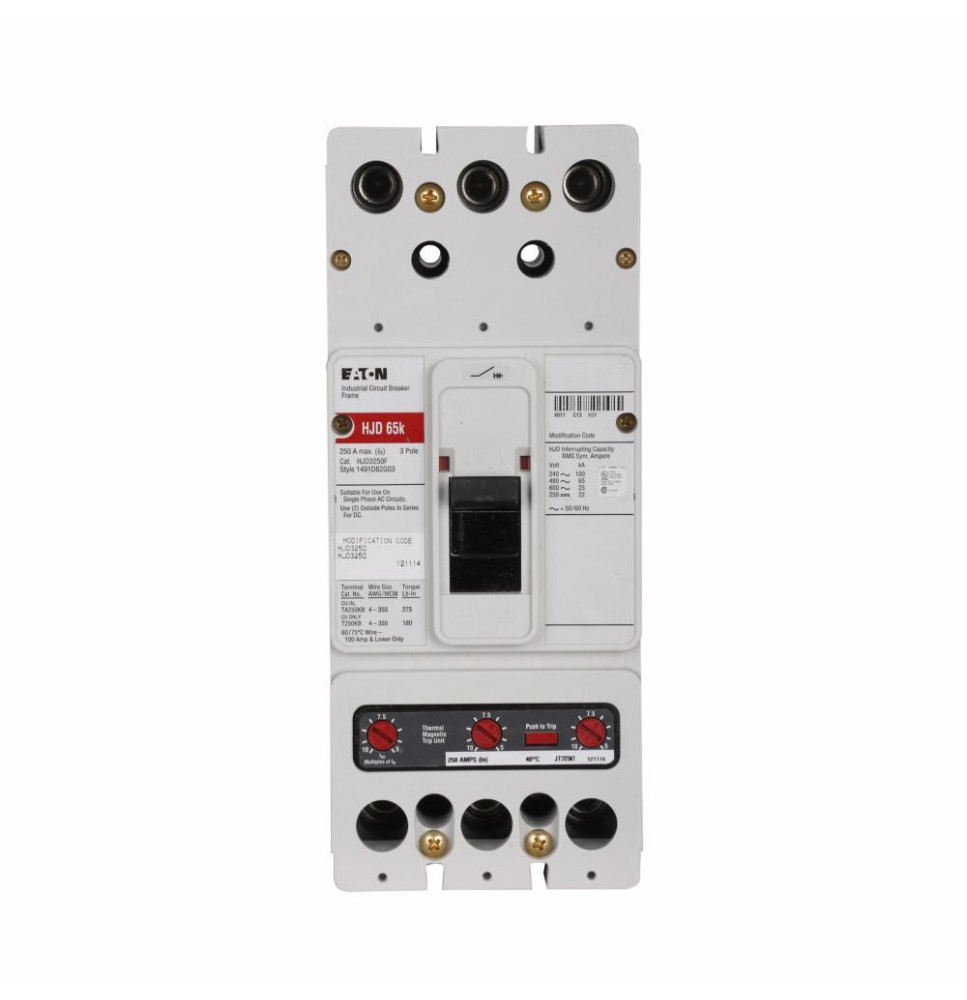 HJD3225 - Eaton Cutler-Hammer 225 Amp 3 Pole 600 Volt Molded Case Circuit Breaker