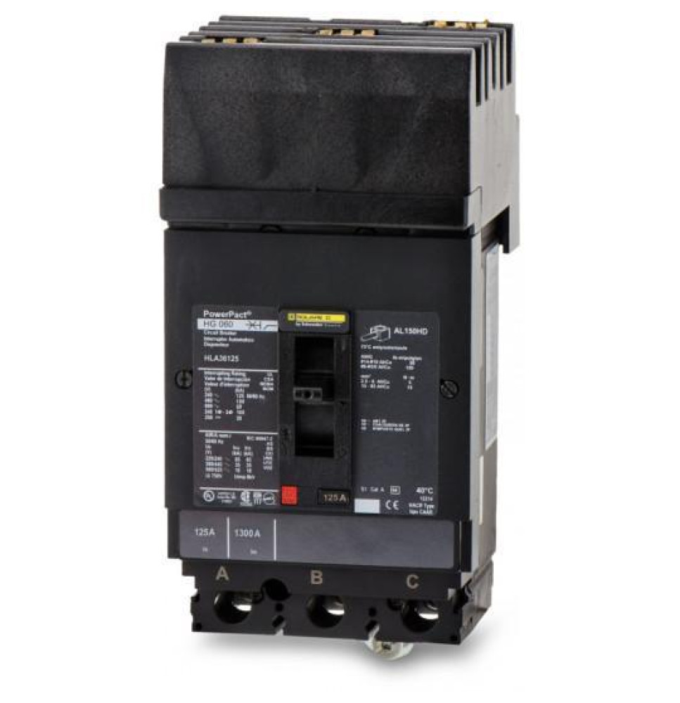 HLA36125 - Square D 125 Amp 3 Pole 600 Volt Plug-In Molded Case Circuit Breaker