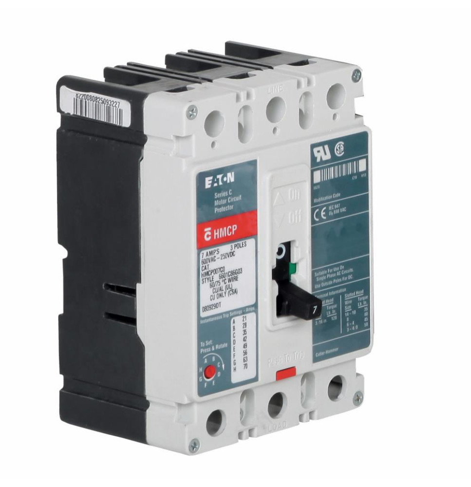 HMCP015E0C - Eaton Cutler-Hammer 15 Amp 3 Pole 600 Volt Motor Circuit Protector Circuit Breaker