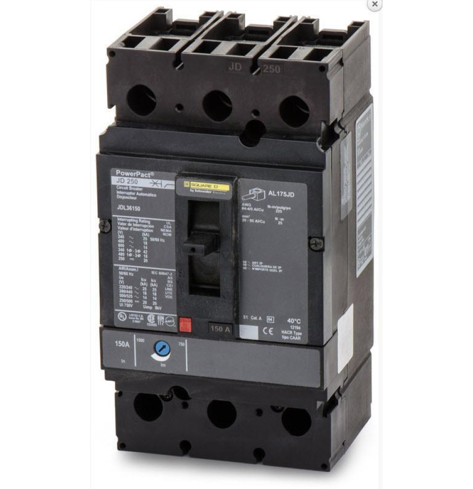 JDL36150 - Square D 150 Amp 3 Pole 600 Volt Molded Case Circuit Breaker