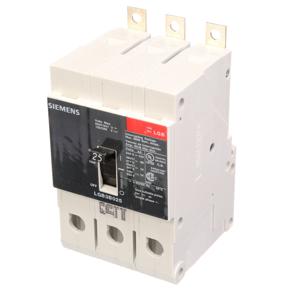 LGB3B025B - Siemens 25 Amp 3 Pole 480 Volt Bolt-On Molded Case Circuit Breaker