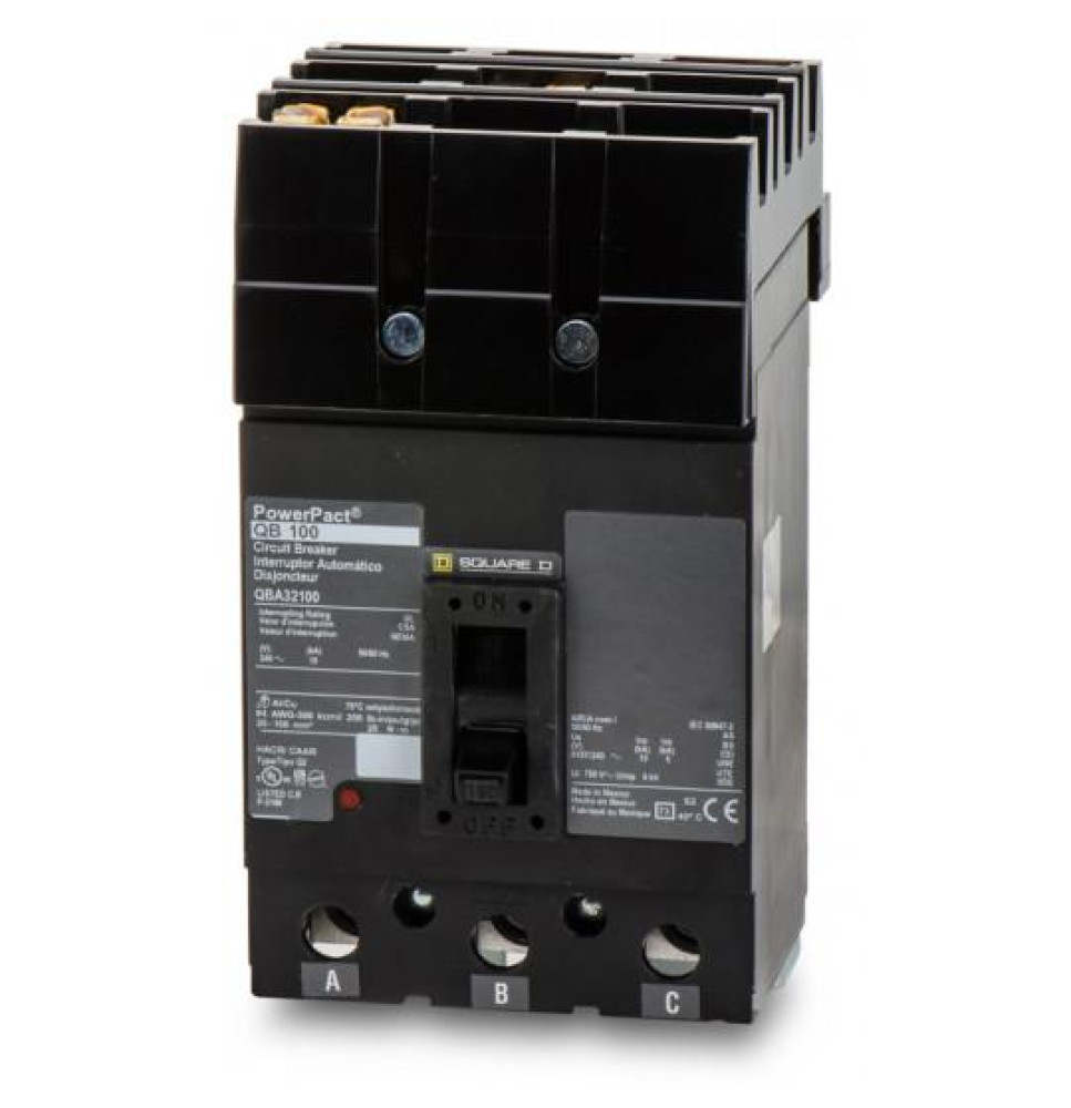 QBA32100 - Square D 100 Amp 3 Pole 240 Volt Molded Case Circuit Breaker
