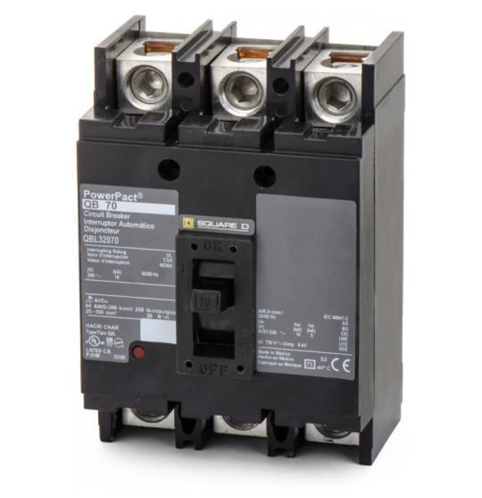 QBL32070 - Square D 70 Amp 3 Pole 240 Volt Thermal Magnetic Molded Case Circuit Breaker