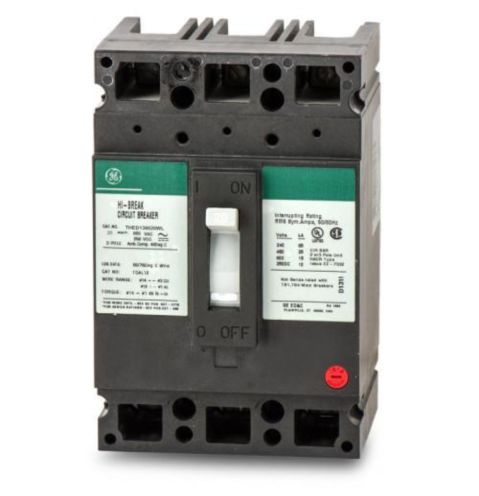 THED136020WL - GE 20 Amp 3 Pole 600 Volt Molded Case Circuit Breaker