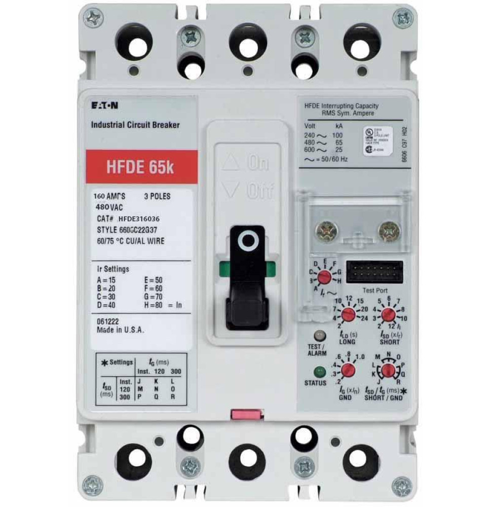 HFDE316036 - Eaton Cutler-Hammer 160 Amp 3 Pole 480 Volt Molded Case Circuit Breaker