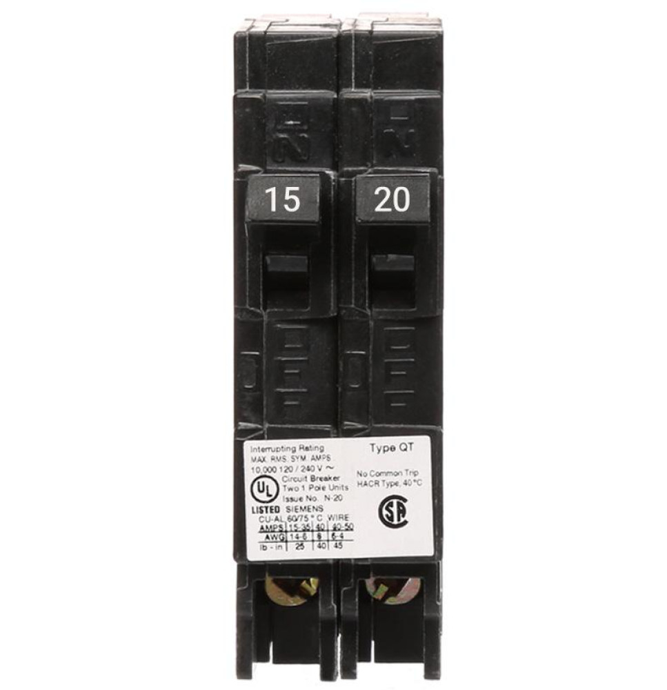 Q1520 - Siemens Space Saver Tandem 15/20 Amp Circuit Breaker